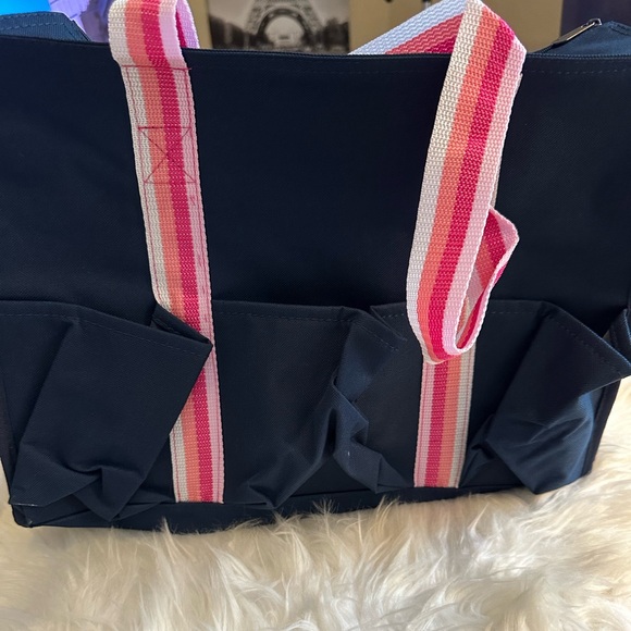 Thirty-one Navy Blue Tote Bag with Pink Straps - Picture 1 of 5